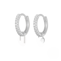 wholesale S925 Sterling Silver Geometric Heart Earrings With Crystals, Cross-border Bestseller, Versatile Ear Cuff-Platinum-dark green