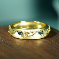 wholesale 925 Sterling Silver with Cold Enamel, New Chinese Style Ring for Women, New Product Arabesque Pattern Accessory, Niche Direct Shipping-Curly Grass Ring Size 6