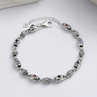 wholesale S925 Sterling Silver Mosaic Checkerboard Tube Bead Inlaid with Rainbow Zircon Bracelet Trendy Euro-American Hip-Hop Hand Accessory-231S/approx. 13g 925 silver