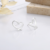 wholesale S925 Sterling Silver Hollow-out Asymmetric Off-center Heart Stud Earrings Simple Japanese Korean Style Fashion Elegant Gentle Wind Earrings-245QR/approximately 1.3g/pair 925 silver