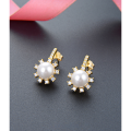 wholesale S925 Sterling Silver Pearl Earrings with Zircon and Shell Pearl, Creative Floral Ear Studs, Korean Style Fashion Elegant-0-1