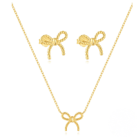wholesale 925 Sterling Silver Twist Bow Tie Necklace And Earring Set, Ins Design, Commuter Chic-Necklace and earrings set (1 set)  925 silver