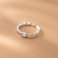 wholesale S925 Sterling Silver Square Diamond Geometric Ring Minimalist Hollow Lock Chain Simple Internet-famous Single Diamond Jewelry J9071-0-4