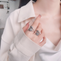 wholesale S925 Sterling Silver Vintage Heavy Duty Exquisite Fox Design Openwork Eye Detailed Adjustable Ring-0-3