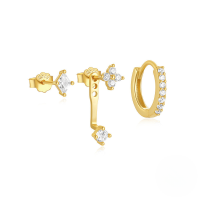 wholesale S925 Sterling Silver Geometric Teardrop Evil Eye Zircon Accent Earring Hoop And Stud Set-3-piece set - Gold#4&gt;925 silver