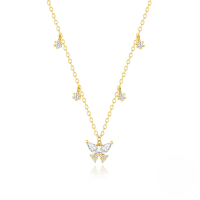 wholesale 925 Sterling Silver Hot-selling Butterfly Zircon-overlaid Layered Women's Choker Necklace,ins-Gold 925 silver