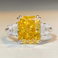 wholesale S925 Sterling Silver Radiant Cut Ring Wish AliExpress Cross-Border Wholesale 8A High Carbon Diamond Zircon Ice Flower Cut Ring-Yellow Diamond-CBJZ272 US Size 9