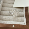 wholesale S925 Sterling Silver Korean Style Floral Ring for Women, Minimalist and Elegant Adjustable Open Band, High-End Versatile Design-0-4