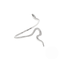 wholesale 18k Gold And S925 Sterling Silver Fun Smooth Small Snake Index Finger Ring, Ins Simple Personality Snake Print Trendy Open Ring-White gold Adjustable opening