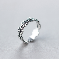 wholesale S925 Silver Nalan Women's Vintage Ethnic Style Thai Silver Flower Ring Sweet Tail Ring J1134-S925 silver ring