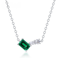 wholesale S925 sterling silver gold-plated fashion minimalist geometric lab-grown emerald necklace versatile lightweight luxury style cross-border supply-Cultivated Ruby>925 Silver