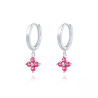 wholesale S925 Sterling Silver Zircon Snowflake Hoop Earrings, Creative Fashion Earrings-White Gold-Rose Red Diamond