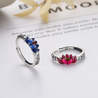 wholesale S925 Sterling Silver Ethnic Style Creative Resin Enamel Lotus Relief Design Six-Character Mantra Adjustable Index Finger Ring-1201FJ/A approx. 3g opening adjustable