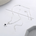 wholesale S925 Sterling Silver Five-Pointed Star Inlaid with Blue Zircon Necklace, Korean Style Exquisite and Elegant Light Luxury Choker for Women-0-2