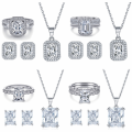 wholesale S925 Sterling Silver European-Style Three-Piece Jewelry Set with Square Zircon Earrings, Stackable Rings, and Necklace-0-0