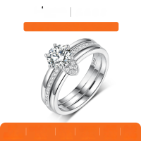 wholesale S925 Silver Set Ring, Amazon Best-Selling Moissanite Ring, Silver Double-Layer Engagement Matching Wedding Bands Wholesale-Silver 1 carat (with certificate)  11 US