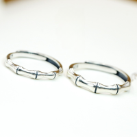 wholesale 925 Sterling Silver Retro Bamboo Joint Ring for Women, Small and Minimalist Design, Adjustable Open Band for Index Finger or Pinky-Women's Adjustable opening