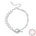wholesale S925 Sterling Silver Cloud Link Bracelet with 6mm Natural Freshwater Round Pearls, T-Bar Floral Filigree Mother-Child Chain Interlocking Design Manufacturer-0-5