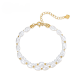 wholesale S925 silver plated with K gold, minimalist luxury guochao style double-layer bracelet with rice beads and pearls,-0-0