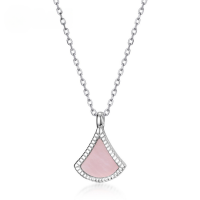 wholesale S925 Silver Japanese Light Luxury Small Ginkgo Geometric Pink Shell Necklace for Women, Minimalist Retro Style Necklace Wholesale-Pink Shell 925 Silver