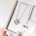 wholesale [Silver S925] Laser Four-Leaf Clover Pendant Necklace for Women, Minimalist Luxury Small Design High-End Sense Collarbone Chain, Ins Style-0-5
