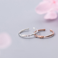 wholesale S925 Silver Nalan Women's Mori Style Round Diamond-Encrusted Adjustable Leaf Open Ring for Index Finger J4448-S925 silver ring - rose gold adjustable opening