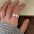 wholesale S925 Sterling Silver Korean Style Minimalist Elliptic Brushed Ring for Women, Nature-Inspired Light Luxury Concave Adjustable Open Ring-0-0