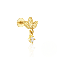 wholesale 925 Sterling Silver Bow Triangle Zircon Flat Head Ear Bone Piercing Stud Earrings-Single gold #3