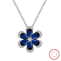 wholesale 925 Sterling Silver Necklace with Artificial Sapphire Floral Pendant, Factory Direct-Platinum, 3.15g 925 silver