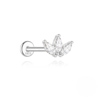 wholesale S925 Sterling Silver Classic Zircon-studded Flat Head Threaded Ear Cartilage Piercing Earrings-Single platinum #5