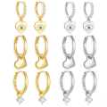 wholesale 925 Sterling Silver Zircon-studded Hoop Earrings With Evil Eye And Heart Charms, Popular In Europe And America, Ins Minimalist Style-0-0