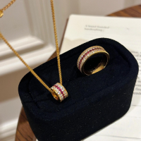 wholesale S925 Sterling Silver Flashing Rose Classic Ruby Three-Row Diamond Ring and Necklace Set for Women, Exquisite Fashion Luxury Jewelry-Necklace>925 Silver