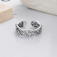 wholesale S925 Sterling Silver Vintage Matte Craft Chinese Style Vine Leaf Branch Openwork Artistic Adjustable Ring-YJ1071/approx. 3g>Adjustable opening