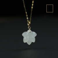 wholesale 18K gold with certificate, natural Hetian jade pendant wholesale, AU750 jade maple leaf white jade small pendant accessory-18K Gold Maple Leaf Jade Pendant (without chain)>18K