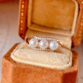 wholesale S925 sterling silver full-body women's pearl ring with full diamonds, small-batch original design, French vintage style, versatile new style-0-5