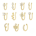 wholesale S925 Sterling Silver Geometric Teardrop Lightning Rhinestone Nose Cuff Piercing Jewelry-0-0