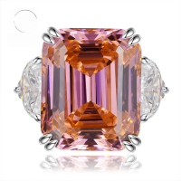 wholesale S925 silver jewelry live stream style rectangular 15-carat women's ring with Asscher-cut sunset orange-pink gemstone-R628 Sunset Orange Ring  Size 7