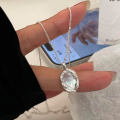 wholesale S925 Sterling Silver Natural Mother-of-Pearl Iridescent Shimmer Oval Shell Necklace Minimalist Design Small Collarbone Chain Ins Style-0-0