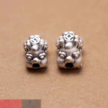 wholesale 999 Silver Matte Frosted Cartoon Pixiu Beads, Thai Silver Accessories DIY Handmade Red Cord Braided Bracelet Ornament-0-3