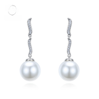 wholesale S925 silver jewelry trendy precision-set 14mm pearl shell bead earrings,-E201 Pearl Earrings>925 Silver