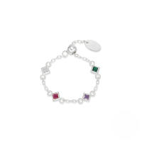 wholesale S925 Sterling Silver With Gold Plating Adjustable Square Open Ring Featuring Accent Zircons And A Pendant-White gold Adjustable opening