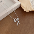 wholesale S925 Sterling Silver Popular Bow Necklace for Women, Korean Dongdaemun Style, Minimalist and Luxurious, Unique Collarbone Chain-0-1