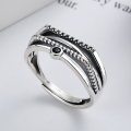 wholesale S925 Sterling Silver Korean Dongdaemun Fashion Trend New Multi-Layer Black Spinel Open Adjustable Ring for Women-0-0