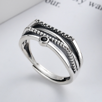 wholesale S925 Sterling Silver Korean Dongdaemun Fashion Trend New Multi-Layer Black Spinel Open Adjustable Ring for Women-YFJ321/approx. 3.3g Adjustable opening