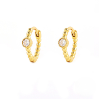 wholesale S925 Sterling Silver Round Bezel Set Zircon Ear Cuffins-Gold-White Diamond