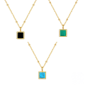 wholesale S925 Sterling Silver Square Natural Stone Pendant Necklace, Agate Malachite Women's Choker-0-0