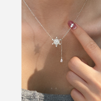 wholesale S925 Sterling Silver Sweet Forest-style Snowflake Diamond-inlaid Teardrop Pendant Necklace Elegant Christmas Necklace for Women Y01339-S925 silver necklace s925 silver