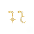 wholesale S925 Sterling Silver Classic Star And Moon Earrings With Zirconia And Teardrop Design-0-3