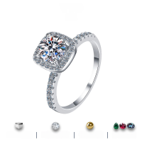 wholesale Platinum Plated 18k Sterling Silver S925 Women's Moissanite Ring Square Solitaire Engagement Wedding Band for Girlfriend-1 carat white moissanite (with GRA certificate and black card)  US size 8