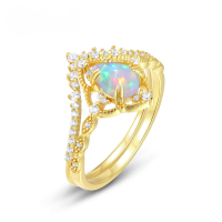 wholesale S925 Sterling Silver Gold-Plated Japanese New Retro Palace Style Opal Ring, Niche Design for Cross-Border Supply-10K gold + swimming paint US7#